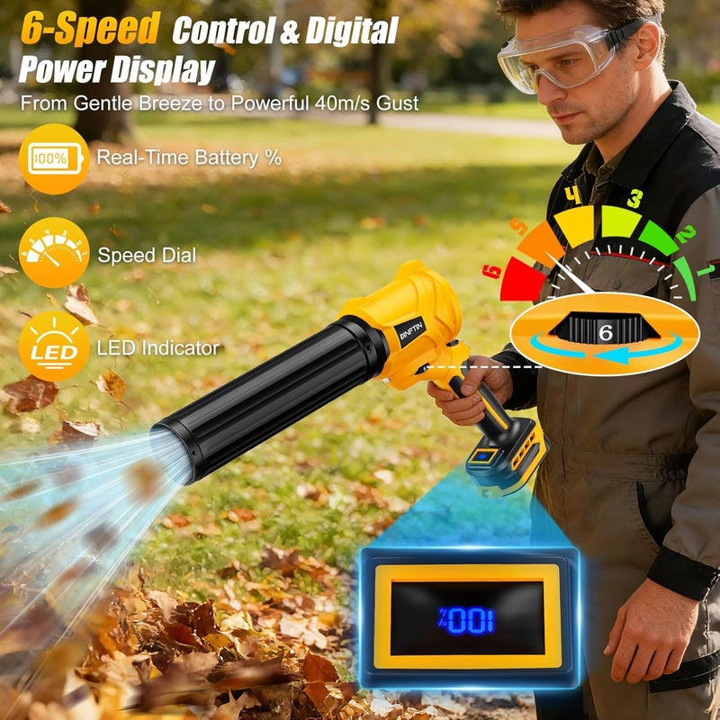 Dinftin 180° Rotatable Cordless Leaf Blower Compatible for DeWalt 20V Battery(Not Included), 90 MPH 6-Speed Handheld Blower with LED & Power Indicator, Extended Nozzle for Lawn, Garage, Car Cleaning - Image 4